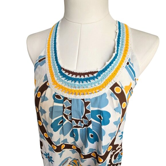 Nicole Miller Womens Floral Halter Top Crochet Neckline Boho Chic Medium JJ3948 - Picture 2 of 14